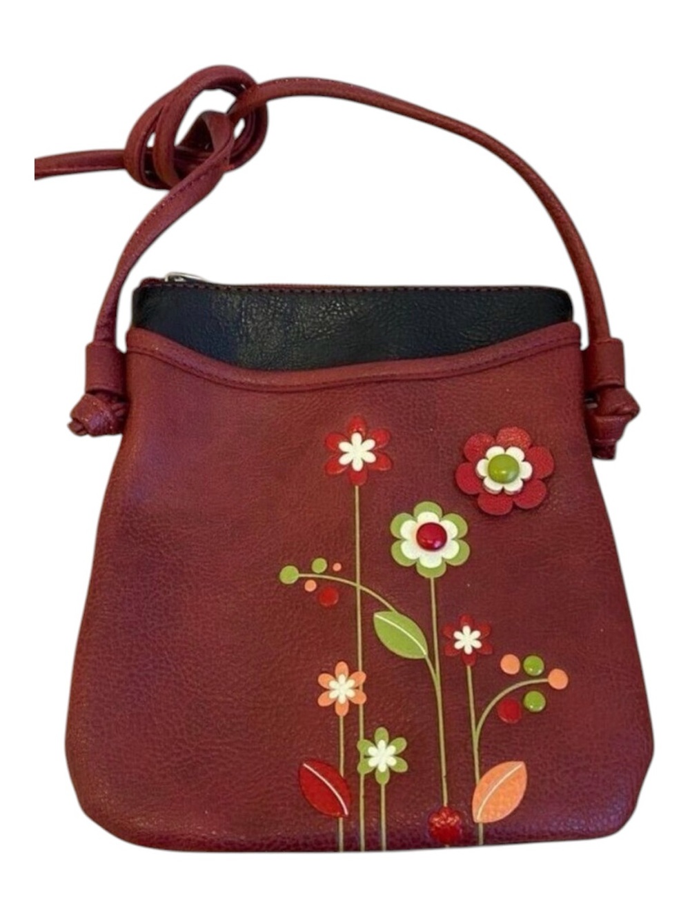 Espe Red Floral Vegan Leather Mini Crossbody Bag With spaghetti Strap & Top Zipp